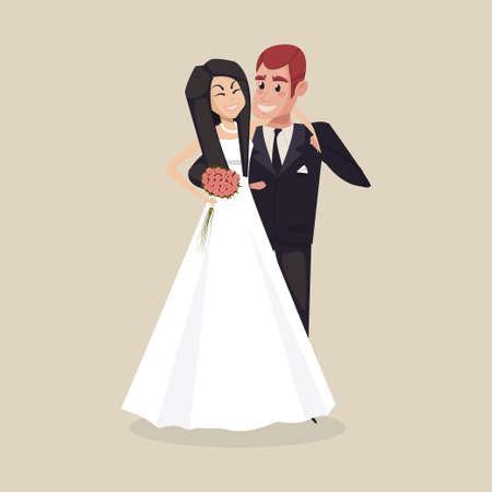 Wedding couple hugging illustration. Happy bride. Vector illustrationのイラスト素材