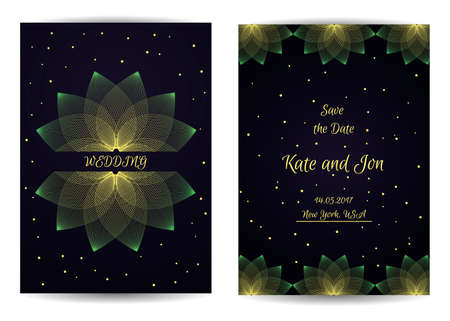 Beautiful bright wedding card and the invitation to the ceremony. Vector illustrationのイラスト素材