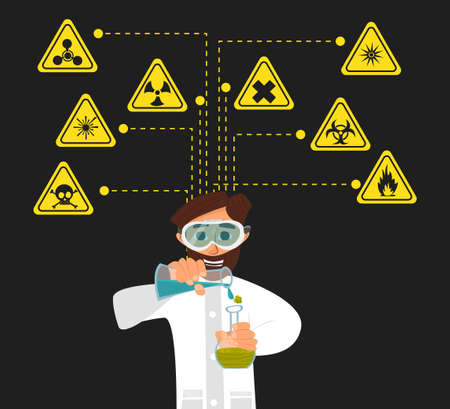 Researcher of the research laboratory with the reagents in his hands. illustrationのイラスト素材