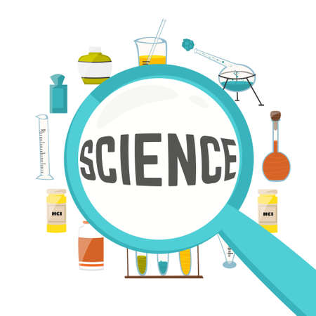 Colorful illustration with scientific instruments and equipment for research. illustrationのイラスト素材