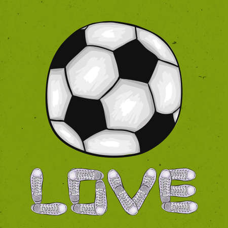 Words of love for the sport on the football field. Sport poster with soccer ball. Vector illustrationのイラスト素材
