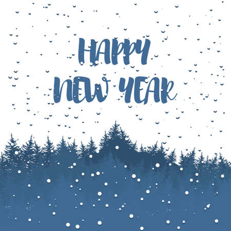 Winter greeting postcard with wishes for a happy new year. Vector illustrationのイラスト素材