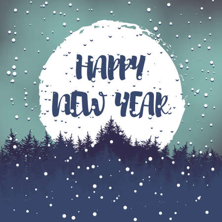 Winter greeting postcard with wishes for a happy new year. Vector illustrationのイラスト素材