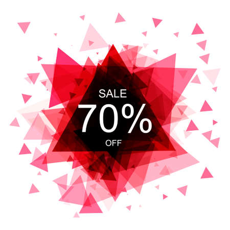 Isolated colorful discount sticker on white background. Abstract geometric triangular banner sales.