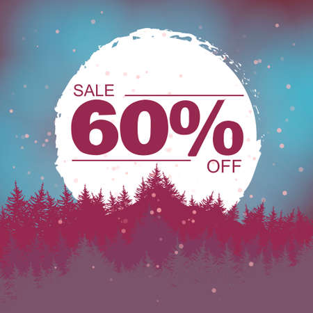 Discount colorful background. Abstract natural banner sales. The forest under the moon.のイラスト素材