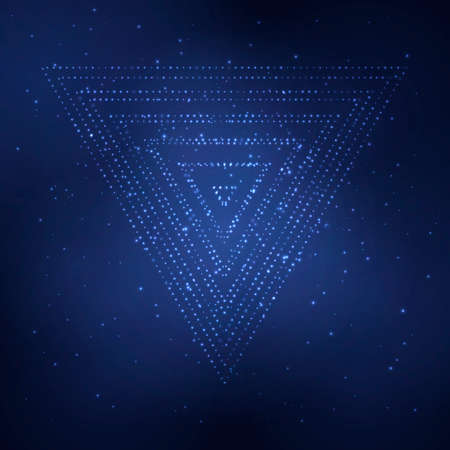 Abstract background with white glowing objects. Geometric triangle sacred objects. Vector...