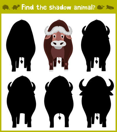 Educational games for children, cartoon for children of preschool age. Find the right shade for Buffalo from Savannah. Vector illustrationのイラスト素材
