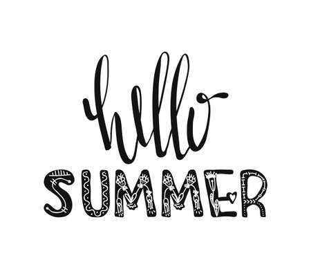 Hello summer. Hand drawn poster typography. Inspirational quotes. Vector illustrationのイラスト素材