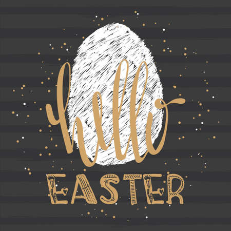 Hello easter lettering modern calligraphy style. Hand written Easter phrases .Greeting card text templates with Easter eggs. Happy easter lettering modern calligraphy style. Vectorのイラスト素材