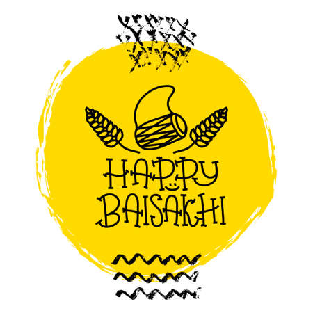 Card with text Happy Baisakhi. New year in Punjab. The celebration of the festival Baisakhi in India. Print for holiday. Vector illustrationのイラスト素材