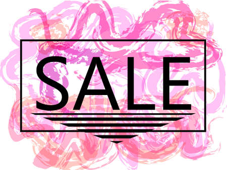 Pink sale off sign over grunge brush art paint abstract texture background design acrylic stroke poster. Perfect watercolor design for sale shop and sale banners.Vector illustrationのイラスト素材