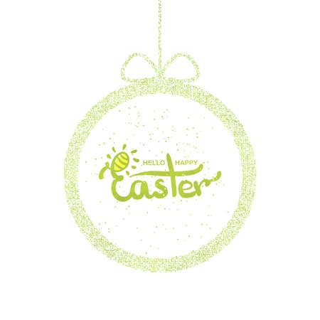 Quote Happy Easter Day round frame with bow design background. Lettering design. Easter greeting card. Background template. Vector illustrationのイラスト素材