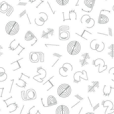 Monochrome numeral seamless wallpaper pattern. Black and white seamless figures vector background.のイラスト素材