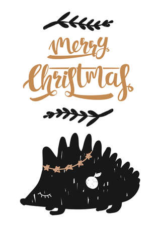 Christmas holiday card in Scandinavian style, vector illustration.のイラスト素材