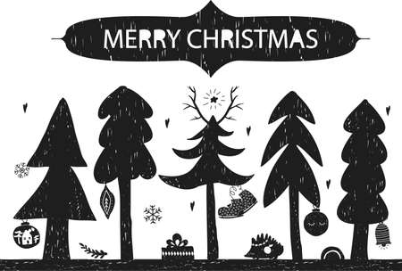 Christmas holiday card with hand drawn style. Vector illustrationのイラスト素材