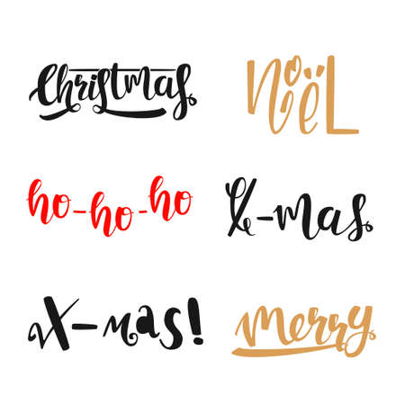Calligraphic Christmas vector set. Christmas, noel, ho-ho-ho, x-mas merryのイラスト素材