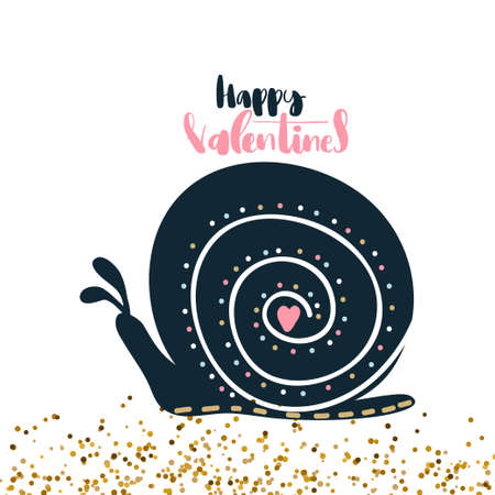Snail with calligraphy lettering happy valentines. Vector illustration.のイラスト素材