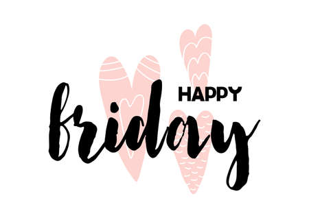 Card with calligraphy lettering Happy Friday with hearts in Scandinavian style vector illustration.のイラスト素材