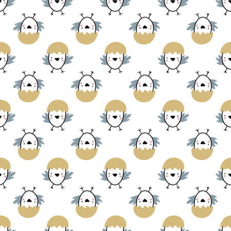Easter seamless pattern with chicks. Handwritten vector illustration isolated on white background. Can be used as paper, wallpaper, fabric, wrappingのイラスト素材