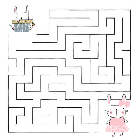 Cartoon Vector Illustration of Education Paths or Maze Game for Preschool Children with Children and Present.のイラスト素材