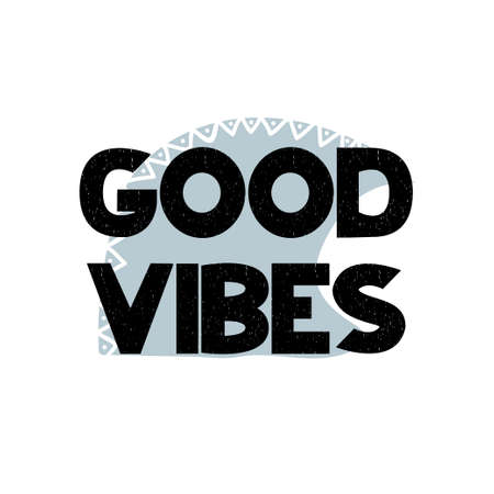 Card with lettering good vibes and wave. Vector illustration in scandinavian styleのイラスト素材