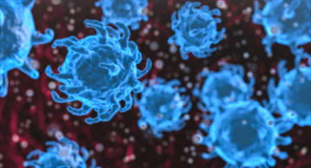 Coronavirus cell, a pathogen that attacks the respiratory tract. Coronavirus 2019-nCov cell under the microscopeの写真素材