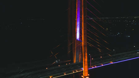 Night city minimal landscape.Dark and tranquil long exposure photography with led illuminated...