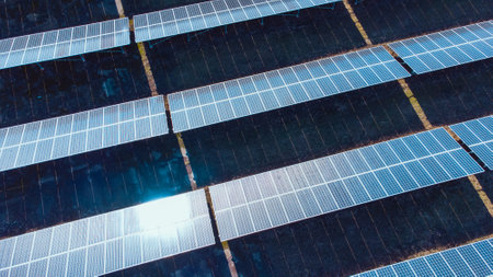 Photovoltaic power station. Solar panel, photovoltaic, alternative electricity source - concept of...