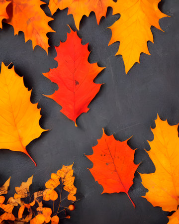 Bacjground of Autumn leaves arrangement with copy space. 3D render in retro style. download image