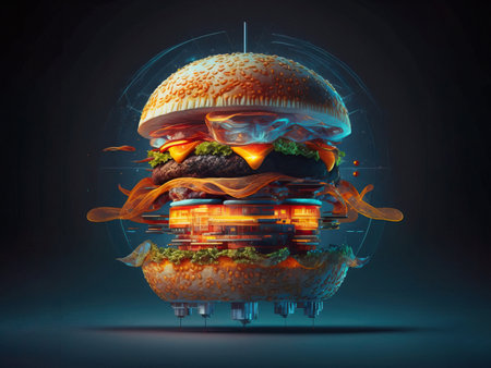 illustration futuristic grilled burger, isolated , fast food concept.の写真素材