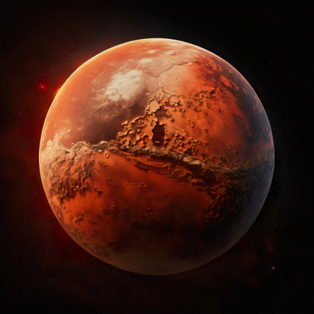 3D illustration Planet Mars isolated on black night sky.の写真素材