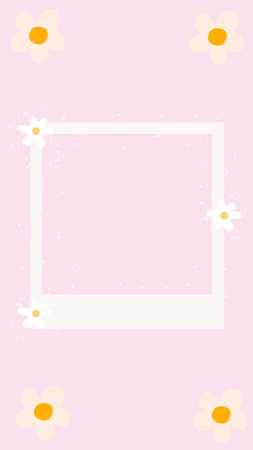 Photo square frame vector illustration with flowers in pink colors. Vector illustrationのイラスト素材