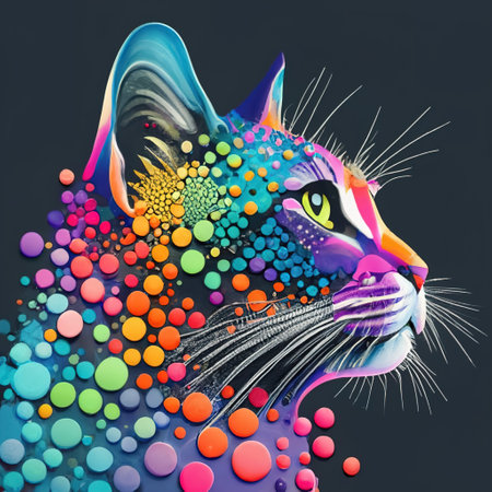 Colorful Dotted Cat Silhouette - Creative Artistic Concept with Vibrant Dotsの写真素材