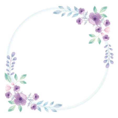 Watercolor style round flower frameのイラスト素材