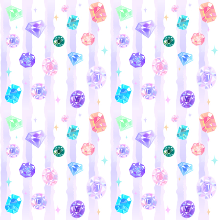 Seamless pattern of various beautiful jewelry. Watercolor stripes.のイラスト素材