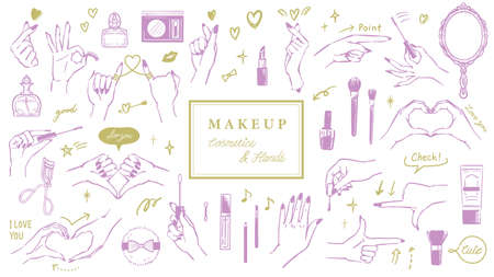 Cosmetics and hands vector illustration setのイラスト素材