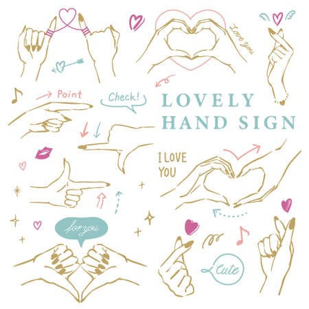 Lovely handsign vector illustration collectionのイラスト素材
