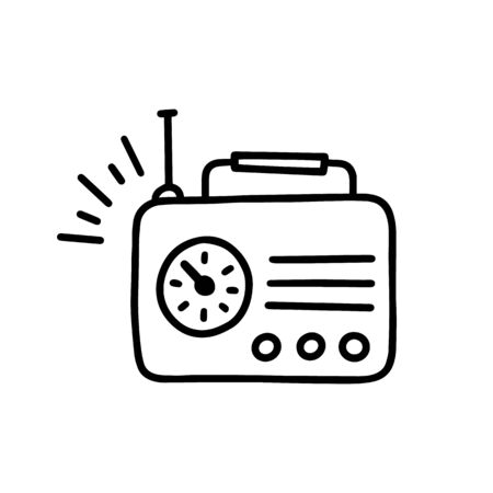 Illustration of doodle retro radio. Hand drawn cartoon doodle style. Simple brush strokes. Line retro radio graphic design for card, poster, postcard, sticker, tee shirt. Hand drawn vector illustration.のイラスト素材