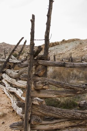 Old post fence cornerの写真素材