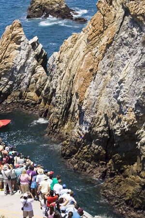 Cliff diving cliffs of Acapulcoの写真素材