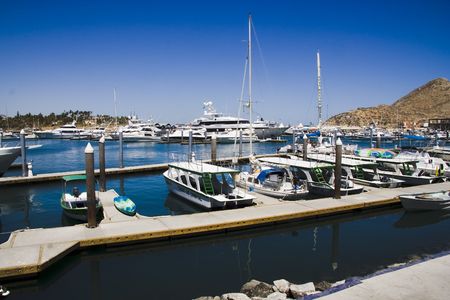 Boats in harbor at Cabo San Lucas harborの写真素材