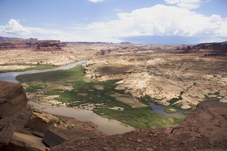 Dried-out region of Hite marina at Lake Powell in Glen Canyon National Recreation Area Utahの写真素材