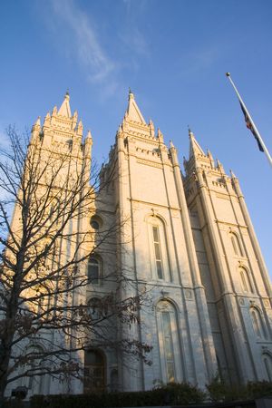 The Salt Lake City, Utah LDS (Mormon) temple taken at dusk.の写真素材
