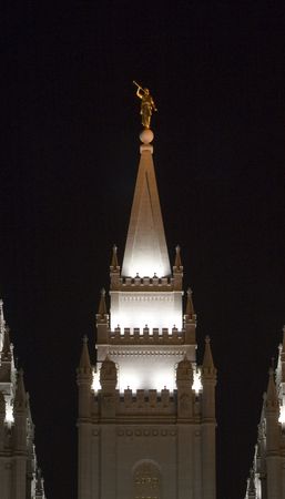 The Salt Lake City, Utah LDS (Mormon) temple taken at nightの写真素材