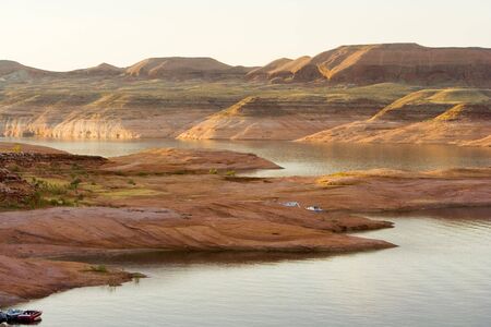 Lake Powell water and desert area in Glen Canyon National Recreation Area Utahの写真素材