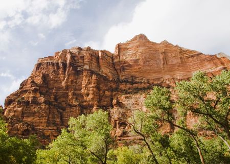 Large monoliths formed by water erosion formed by the Virgin River n Zion National Park Utahの写真素材