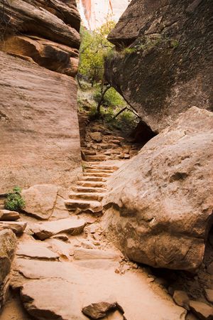 Stone steps on a trail in Zion National Park in Southern Utah in the Western part of the United...