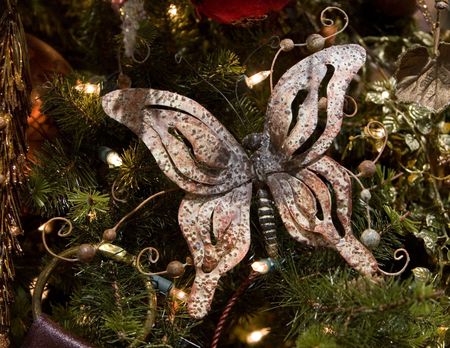 Beautiful and colorful holiday ornament decoration hanging on Christmas treeの写真素材