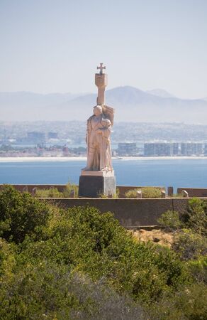 Cabrillo National Monument and surrounding water in San Diego Bay, Californiaの写真素材