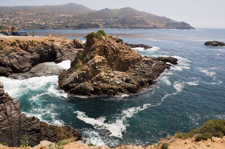 Beautiful ocean water and rocks near La Bufadora Ensenada, Baja California, Mexicoの写真素材